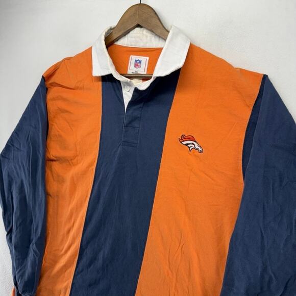 Vintage Denver Broncos Rugby Shirt Men's Large BLue Orange Embroidered Logo y2k - Picture 1 of 10